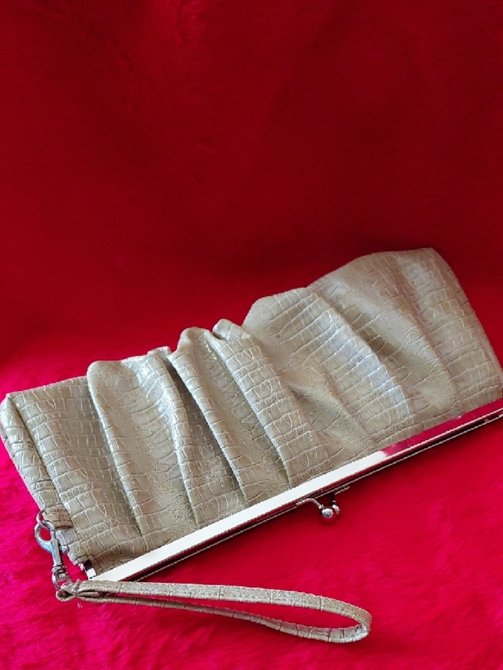 Gold Pleated Clutch with Wrist Strap